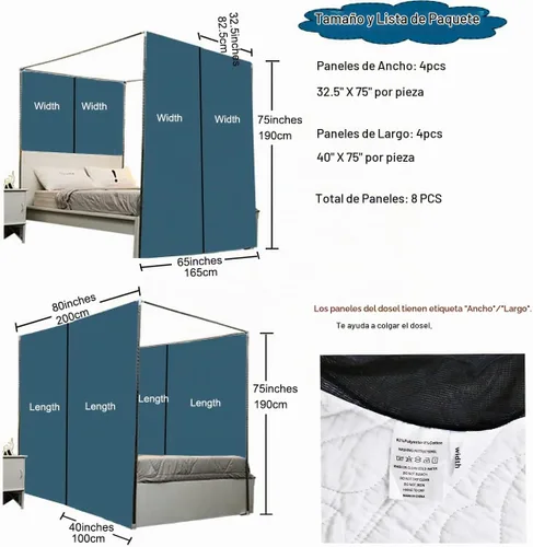 Vista 5 de Akiky Cortinas de Cama con Luces con Postes en las 4 Esquinas para Adultos y Niñas, Cortinas de Cama Arcoíris con Malla - 8 Paneles