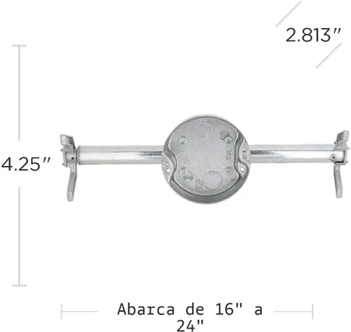 Vista 2 de Hubbell-Raco 926 – Caja de cableado para ventilador de techo Ceiling Fan Rated, Supports 35-70 lb, Adjustable 16-24 in. Joist Spacing, Old Work