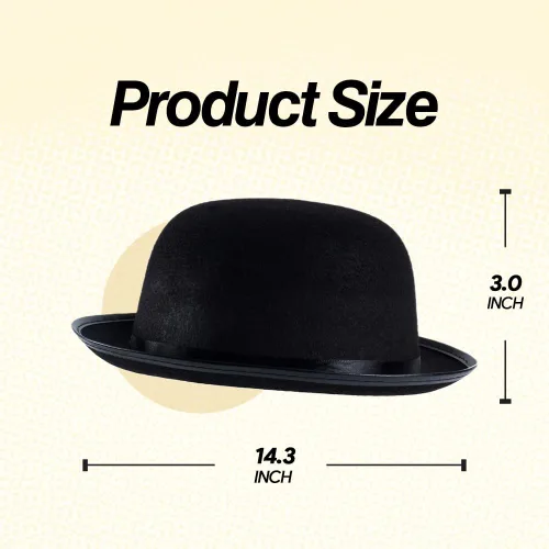 Vista 2 de Funny Party Hats Sombrero de boliche – Sombrero Derby negro para niños – Sombrero de fieltro – Talla única – Gorros unisex para niños
