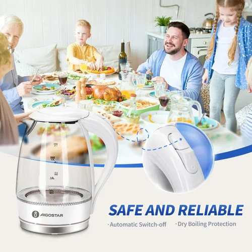 Vista 9 de Aigostar - Hervidor eléctrico de 1500 W, tetera de vidrio para té con calentamiento rápido, vidrio de borosilicato, apagado automático y protección