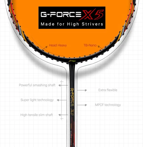 Vista 5 de Li-Ning G-Force X5-2.79 oz G6 - Raqueta de bádminton