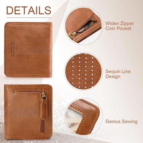 Vista 4 de APHISON Billetera para mujer, delgada y pequeña, cartera RFID para mujer, 01A125marrón2, Compacto