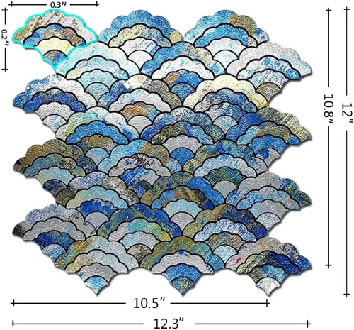 Vista 2 de XUANINY 11 hojas de azulejos autoadhesivos para salpicaduras de metal, mosaico de aluminio en forma de nube adhesivo 3D para decoración de pared