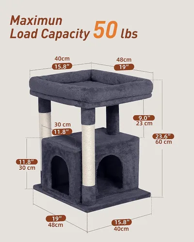 Vista 5 de Árbol para gatos grande, Cama en percha grande de 19 * 15.8 pulgadas para gatos adultos, Torre para gatos de 23.6 pulgadas con poste para rascar