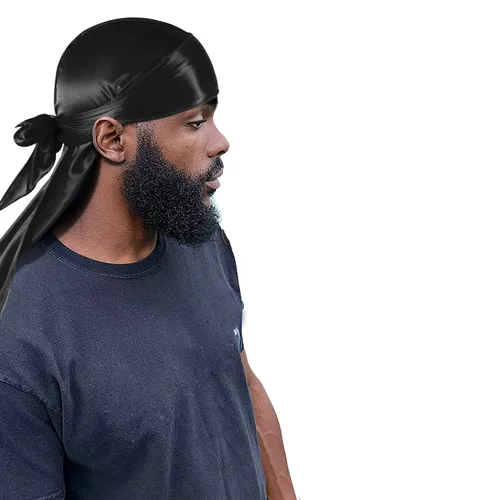 Vista 20 de Paquete de 3 piezas de durags sedosas para ondas de hombres, de regalo 1 gorra para marcar las ondas, talla única