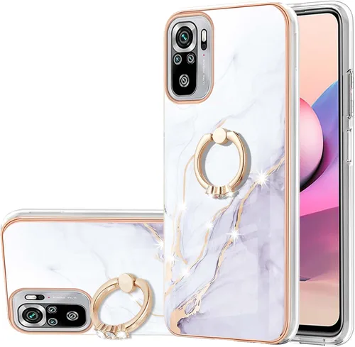 Vista 9 de XYX Funda para Xiaomi Redmi Note 10s, TPU Mármol Slim Full Body Funda Protectora con 360 anillo giratorio Kickstand para Redmi Note 10s, Morado