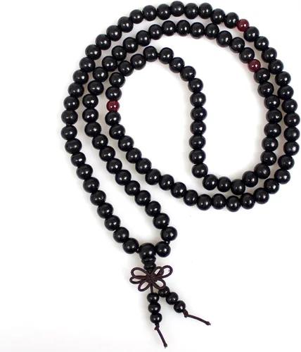 Vista 6 de PWMENLK 3 piezas para hombres y mujeres budistas 108 cuentas de mala de oración de sándalo pulsera de cuentas de madera natural de 0315in collar