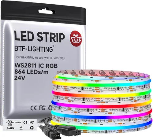 Vista 17 de BTF-LIGHTING FCOB WS2811 IC RGB Tira de LED COB 864LED/m Flexible Alta Densidad Luz Uniforme de Perseguida de Color DC12V 5 m 24IC/m 12mm de Ancho