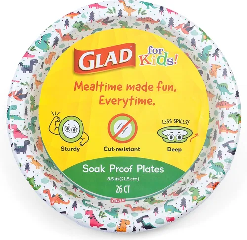 Vista 9 de Glad Platos de papel desechables con diseño de dinosaurio para niños, 7 pulgadas, platos de papel para niños a prueba de remojo y aptos