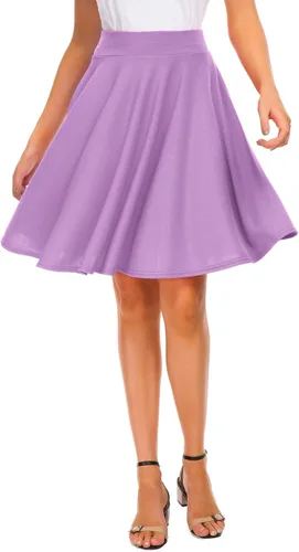 Vista 18 de EXCHIC Falda básica para mujer, estilo patinadora, casual, elástica, plisada, minifalda con vuelo midi de línea A 10