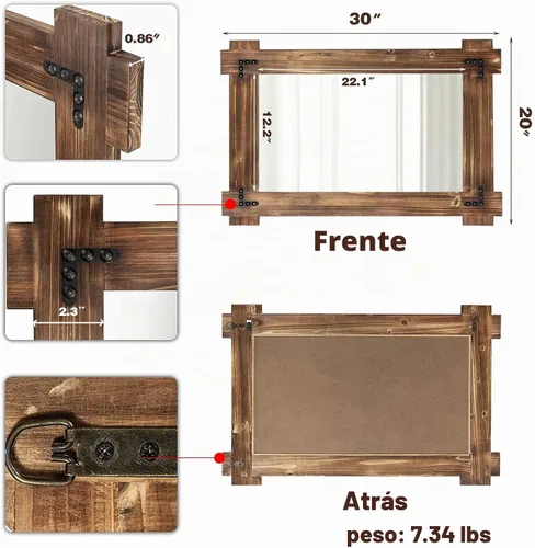 Vista 5 de MeMoreCool Espejo de baño de madera rústica de 30 x 20 pulgadas, espejo de tocador de granja Acento de madera de granero occidental para medio