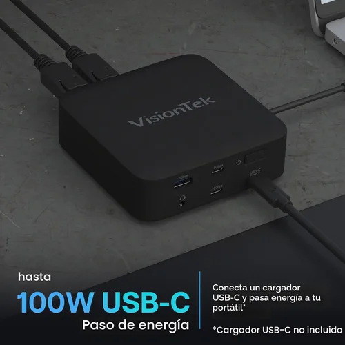 Vista 6 de VisionTek VT1200DL - Estación de acoplamiento USB-C dual 4K - 2 puertos HDMI, 2 puertos DisplayPort, paso de alimentación de 100 W, base universal