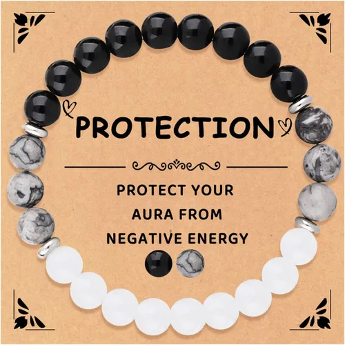 Vista 10 de Pulsera de la suerte y protección, pulsera de cristal curativo de 0.315 in, pulsera de yoga para aliviar el estrés y la ansiedad trae regalo