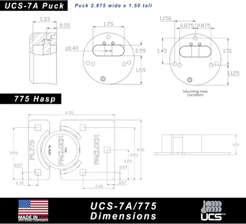 Vista 4 de PACLOCK 's UCS-7A/775 Kit combinado de cerrojo y disco, compra American Act obediente, cilindro de 6 pines de alta seguridad, un bloqueo con llave a