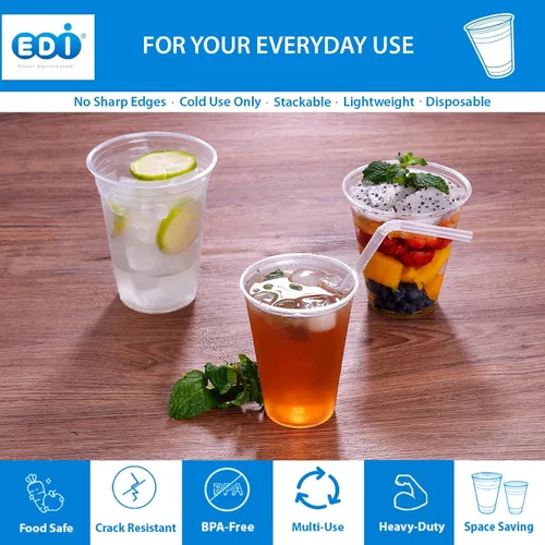 Vista 3 de EDI Vasos de plástico PET desechables transparentes de 10 onzas, duraderos, resistentes a las grietas, sin BPA, apilables, paquete de 100