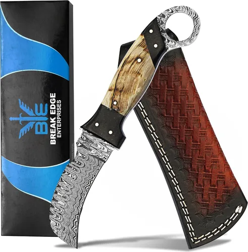 Vista 23 de Cuchillo de Hawkbill de Lineman hecho a mano de acero 1095 con funda de cuero, cuchillo de utilidad resistente para electricistas y pelado de cables