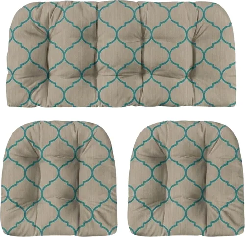 Vista 61 de RSH DECOR: Sunbrella - Juego de 3 cojines de mimbre copetudos 41 x 19 pulgadas y 19 x 19 pulgadas Fabricado con tela de rendimiento Sunbrella