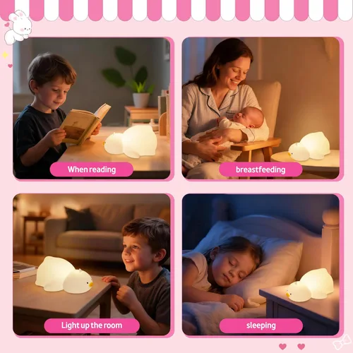 Vista 7 de Luz nocturna para niños, luz nocturna LED de silicona regulable recargable con 7 colores, lámpara de noche para guardería de bebé, lámpara táctil