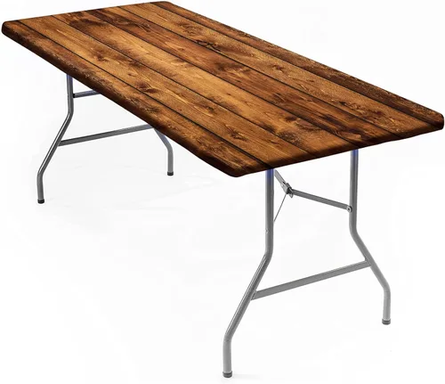 Vista 29 de Mantel rectangular elástico ajustable, con textura de madera de granja, cubierta de mesa de poliéster para mesa de bufé, picnic, cafeterías Mantel