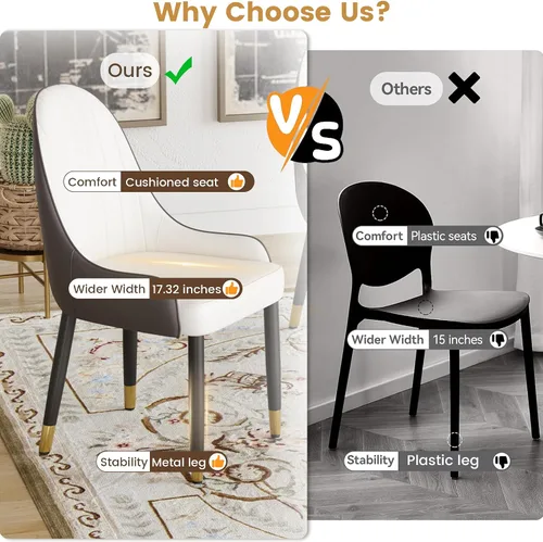 Vista 5 de Juego de 2 cómodas sillas auxiliares de poliuretano, silla de comedor de estilo minimalista moderno, sillas de respaldo de estructura resistente