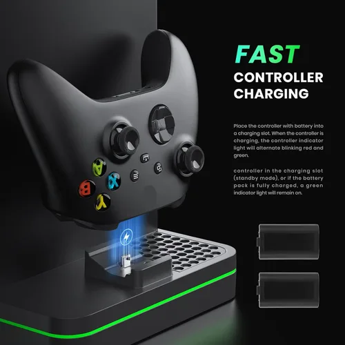 Vista 6 de Charging Stand with Cooling Fan, CODOGOY Vertical Stand Compatible with Xbox Series XS Console&Controller, Dual Controller Charger Station Dock with