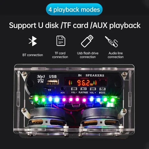 Vista 5 de Diymore Kit de altavoz Bluetooth para bricolaje, kit de práctica de soldadura de radio, altavoces duales y control remoto, para soporte