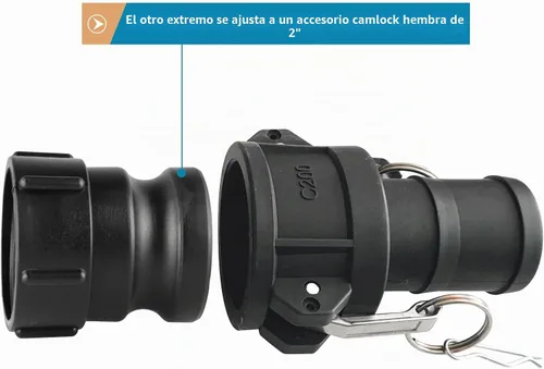 Vista 6 de IBC - Adaptador de mano, leva y ranura (rosca de contrafuerte hembra de 2 pulgadas x adaptador macho de 2 pulgadas)