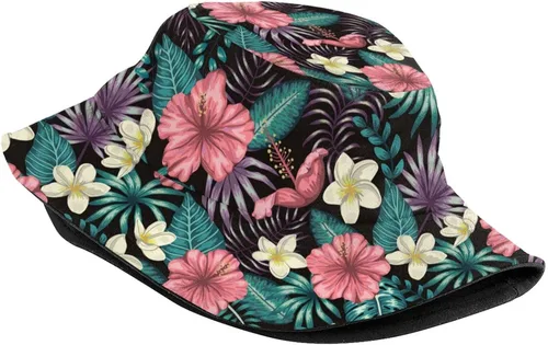 Vista 2 de Sombrero de sol hawaiano con flores hawaianas para hombres y mujeres, protección solar, sombreros de ala ancha, plegable, gorra Boonie de viaje