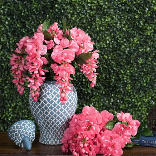 Vista 3 de Vickerman Arbusto de glicina artificial rosa de 19 pulgadas de largo – Decoración floral de imitación premium para el hogar – Flores sin