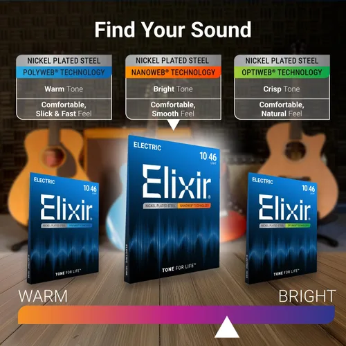 Vista 4 de Elixir Strings - Cuerdas de guitarra eléctrica de acero niquelado con revestimiento NANOWEB - Cuerdas de guitarra eléctrica Elixir - Ligeras/Pesadas