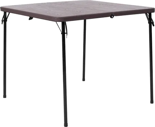 Vista 3 de EMMA + OLIVER Mesa plegable cuadrada de plástico de grano de madera marrón de 2.83 pies con mango