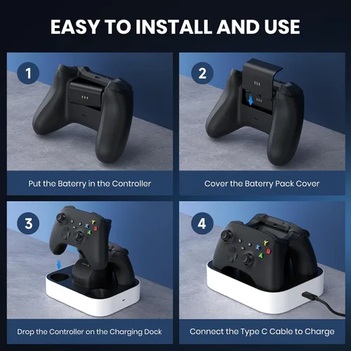 Vista 6 de NEWDERY Controller Charger Station for Xbox, 2x1100mAh Rechargeable Battery Packs for Xbox One/Series X S Controller, Fast Charging Dock with 4