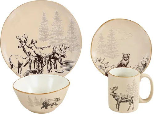 Vista 10 de Paseo Road Chalet Aztec - Juego de vajilla de cerámica de 16 piezas con platos, cuencos, tazas, estilo cabaña rústica del suroeste