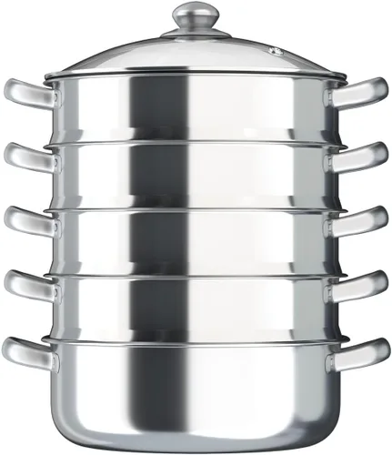 Vista 10 de Vaporizador de acero inoxidable de 10 pulgadas, vaporizador de 5 niveles para cocinar con tapa de vidrio templado y 4 rejillas de vapor, cesta de 10