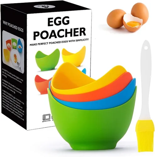 Vista 2 de Tazas de silicona para cocinar huevos con soportes de anillo, molde para hervir huevos para microondas, freidora de aire y cocina de estufa