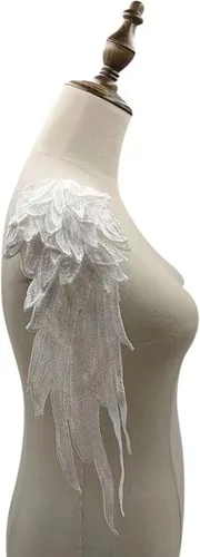 Vista 4 de Parche de encaje con alas de ángel bordado, alas bordadas para costura, vestido de novia, parche para hombro de ropa, 1 par (negro)