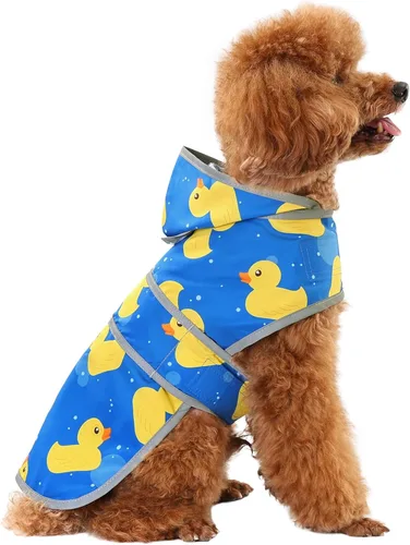 Vista 47 de Impermeable para perros pequeños y cachorros, chaqueta impermeable con capucha con tiras reflectantes, agujero para la correa y poncho de ajuste