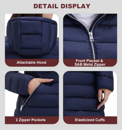 Vista 5 de ROYAL MATRIX Abrigo acolchado plegable con capucha para mujer, chaqueta ligera de invierno