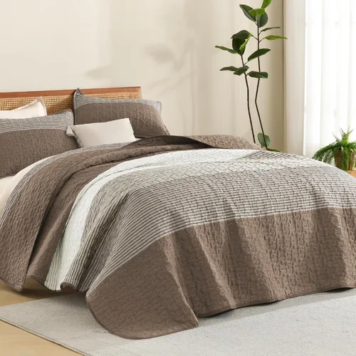 Vista 20 de Litanika Edredón tamaño Queen, juego de ropa de cama de 3 piezas a rayas 01 - Blanco y negro