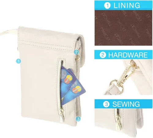 Vista 4 de MINICAT - Bolso cruzado para mujer, pequeño, bolsillos espaciosos, para celular, bolsa de mano para mujer