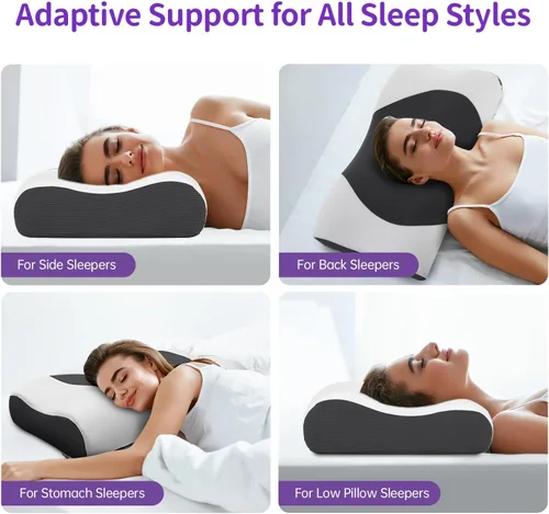 Vista 6 de Almohada de espuma viscoelástica para dormir de espalda, soporte ergonómico similar a una nube, almohada refrescante con funda de satén de seda