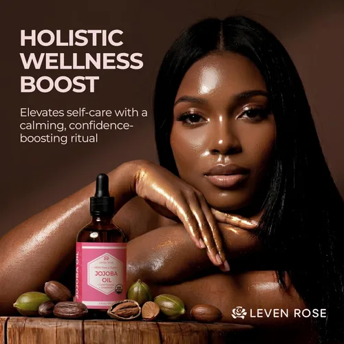 Vista 3 de Aceite de jojoba de Leven Rose: 100 % orgánico, natural, sin refinar y prensado en frío, de 4 onzas para cabello, piel y uñas, 4U-BG76-6IYG, 1, 1