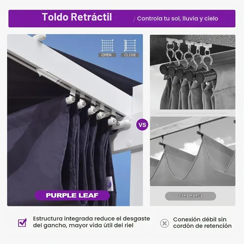 Vista 6 de PURPLE LEAF Pergola retráctil de 10 x 10 pies, pérgola blanca, toldo extra, azul marino