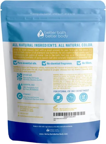 Vista 2 de Sales de epsom para baño desintoxicante, enjuague de aceites esenciales de jengibre y limón más vitamina C, 100% natural, sin perfumes, sin