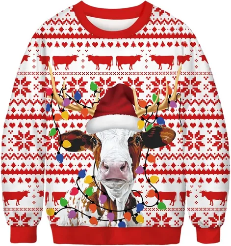 Vista 55 de Sudaderas de Navidad unisex con estampado 3D y cuello redondo, manga larga, suelta, suéter de Navidad