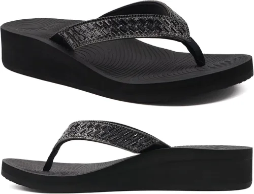 Vista 12 de KuaiLu Sandalias con plataforma de diamantes de imitación y soporte de arco para mujer