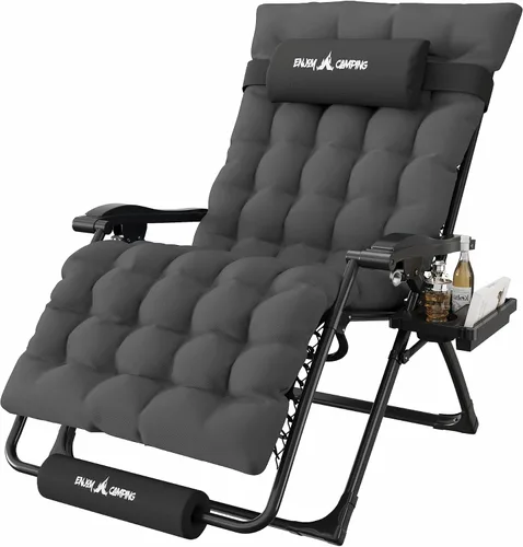 Vista 12 de Silla de gravedad cero de gran tamaño, plegable, reclinable, acolchada Rojo Extragrande