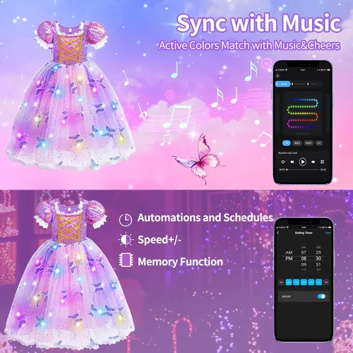 Vista 6 de CIYTI Vestidos de princesa iluminados para niñas pequeñas, Halloween, fiesta de cumpleaños, disfraz con accesorios