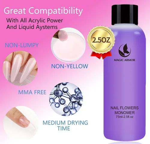 Vista 2 de MAGIC ARMOR Monómero líquido acrílico, monómero acrílico profesional de 5.1 fl oz para kit de sistema de uñas, secado rápido para extensiones de uñas