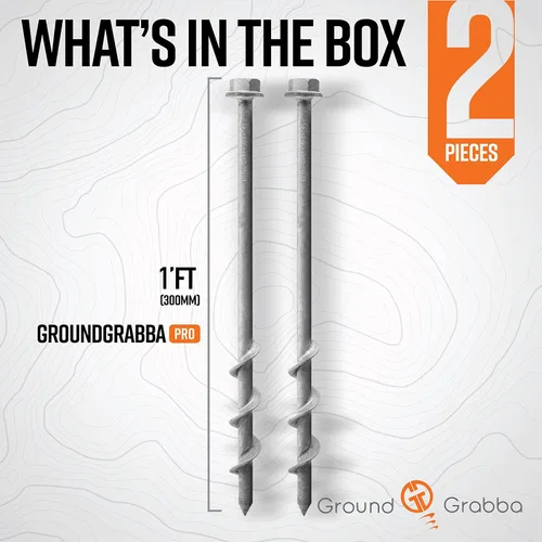 Vista 4 de GROUNDGRABBA Kit de tornillos de anclaje de tierra – 2 anclajes de tierra de 1 pie resistentes para vientos fuertes Kit de anclaje de tierra